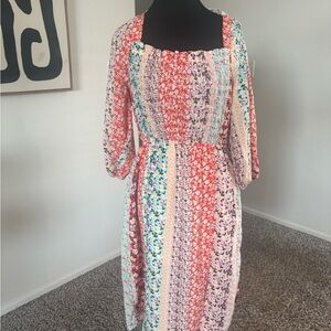 Anthropologie Fig and Flower Colorful Long Sleeve Cottagecore Patchwork Dress